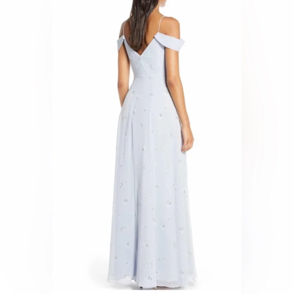Jenny Yoo Bridesmaid Priya Dress size 0 Baby Blue Periwinkle Color White flower - Picture 6 of 12